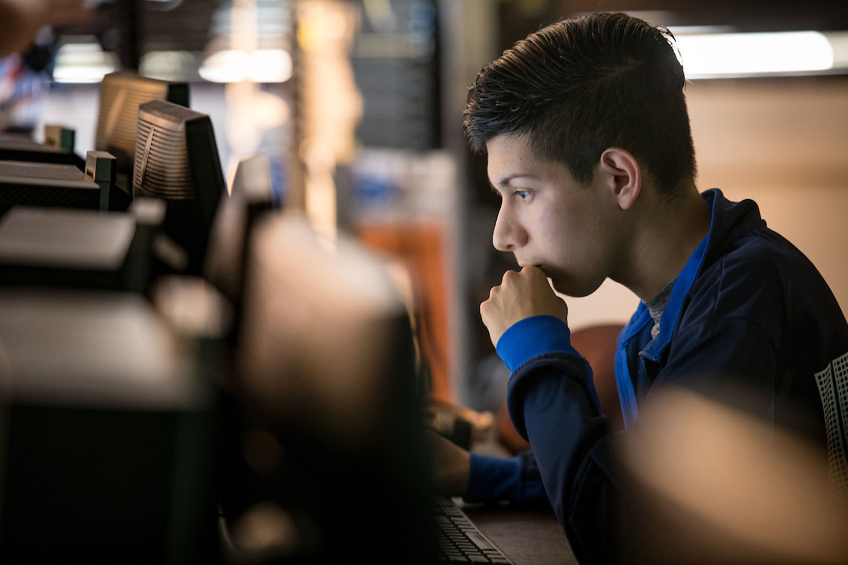 San Jacinto College Student on Computer